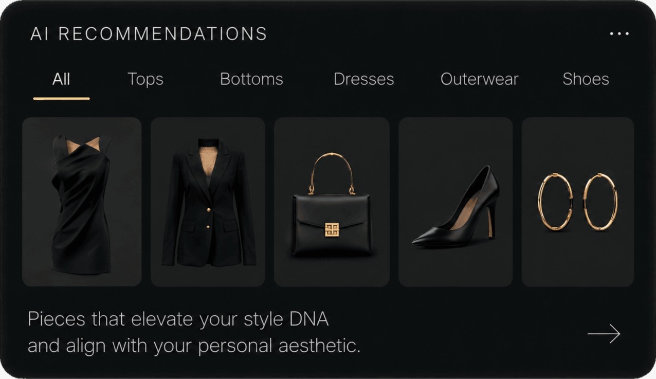 Atelia AI recommendations: pieces that elevate your style DNA.