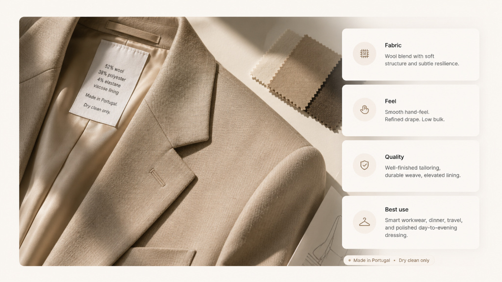Wool blend blazer with fabric, feel, quality, and best-use analysis.